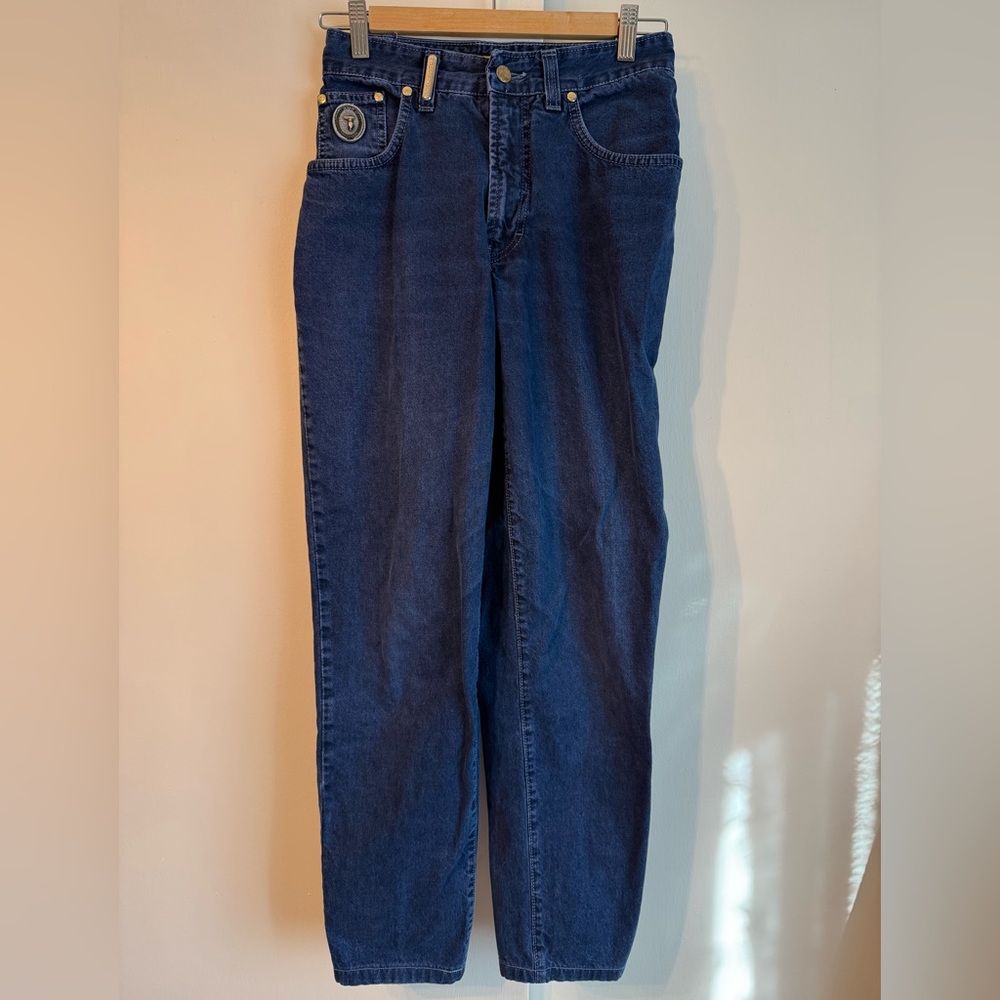 Vintage Trussardi Indigo Blue Denim Jeans with Leather Logo Patch